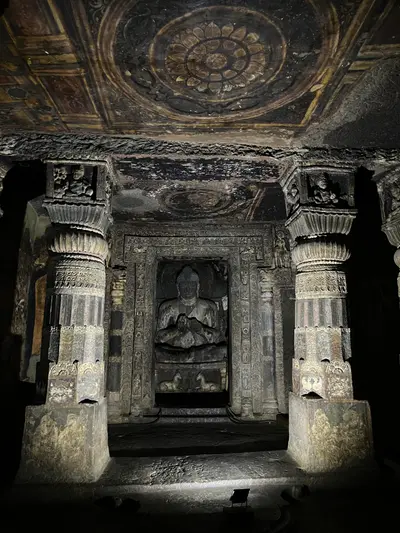 Inside on of the ajanta caves